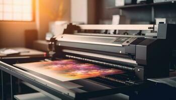 moderno impressão pressione cria colorida documentos dentro de casa gerado de ai foto