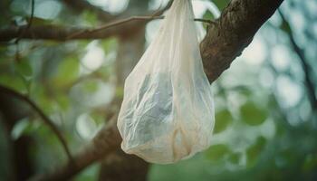 verde plástico saco polui natureza fresco meio Ambiente gerado de ai foto