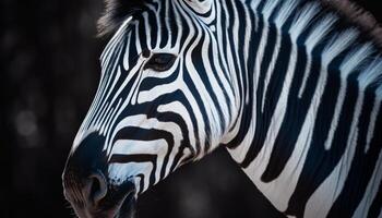 listrado zebra dentro África natureza, fechar acima retrato gerado de ai foto