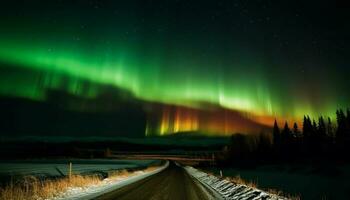 majestoso montanha alcance iluminado de vibrante aurora polaris generativo ai foto