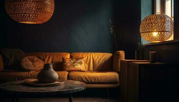 luxo moderno vivo quarto com rústico elegância gerado de ai foto