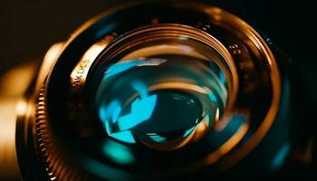 brilhante azul círculo iluminado de iluminação equipamento gerado de ai foto