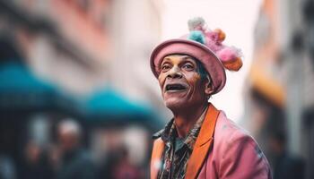 sorridente homens e mulheres dentro tradicional roupas caminhando gerado de ai foto