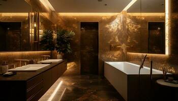 luxo banheiro com moderno Projeto e elegância gerado de ai foto