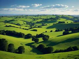 aéreo Visão do verde rolando colinas dentro a yorkshire wolds. generativo ai foto