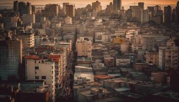 Pequim urbano Horizonte iluminado às pôr do sol gerado de ai foto