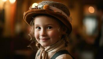 1 fofa menina sorridente, olhando às Câmera, desfrutando inverno ao ar livre gerado de ai foto