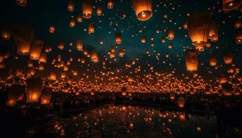tradicional lanterna cerimônia ilumina Taipei noite com brilhando felicidade gerado de ai foto