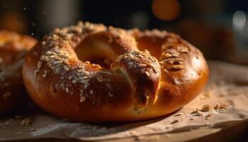 recentemente cozido bagel, uma gourmet lanche para uma doce indulgência gerado de ai foto