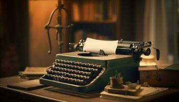 oxidado máquina de escrever a antigo peça do maquinaria para jornalismo recordações gerado de ai foto