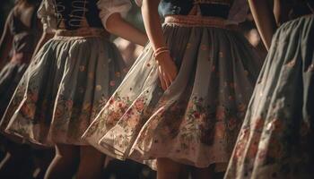 tradicional roupas e dançando às uma verão festival, puro elegância gerado de ai foto