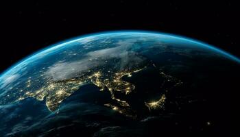 global comunicações iluminar planeta terra Sombrio atmosfera dentro futurista Projeto gerado de ai foto
