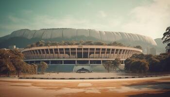 a moderno arquitetura do a famoso Pequim Esportes local brilha azul gerado de ai foto