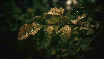 outono gota de chuva em verde folha, uma vibrante beleza dentro natureza gerado de ai foto