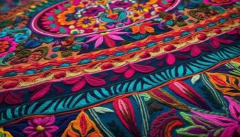 vibrante cores e intrincado padrões adornar isto feito à mão tapeçaria tapete gerado de ai foto