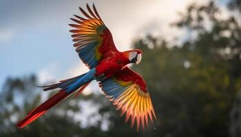 vibrante ouro e azul arara empoleirar-se em tropical ramo ao ar livre gerado de ai foto