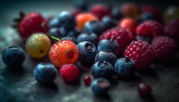 fresco orgânico baga fruta tigela, uma doce e saudável sobremesa gerado de ai foto