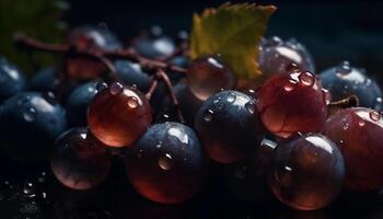 suculento mirtilo solta em orgânico madeira filial, uma refrescante lanche gerado de ai foto