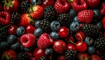 uma colorida tigela do suculento, antioxidante rico baga frutas para Beliscando gerado de ai foto