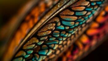 vibrante pavão pena vitrines ornamentado animal marcações dentro macrofotografia gerado de ai foto