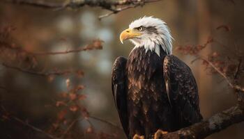 a majestoso Careca Águia empoleirar-se em uma árvore ramo gerado de ai foto