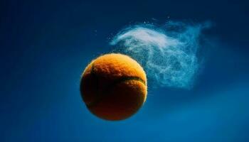 levitando azul tênis bola simboliza sucesso dentro competitivo esporte gerado de ai foto