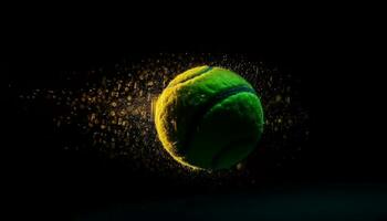 competitivo esporte sucesso tênis bola movimento dentro Preto fundo gerado de ai foto