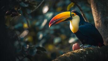 a vibrante tucano empoleirar-se em uma ramo dentro a floresta gerado de ai foto