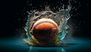 beisebol bola gotas, espirrando molhado azul chama dentro movimento gerado de ai foto