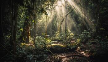 tranquilo cena dentro a tropical floresta tropical, mistério e beleza abundam gerado de ai foto