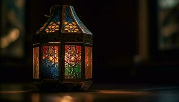 a Antiguidade lanterna ilumina a noite do Ramadã celebração gerado de ai foto