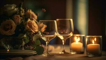 romântico luz de velas e luxo vinho crio elegante Casamento celebração gerado de ai foto