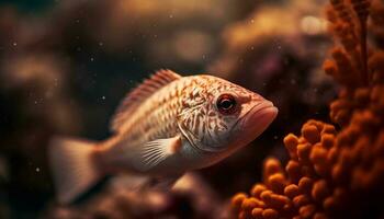 colorida peixe rabo balança dentro profundo azul embaixo da agua recife gerado de ai foto