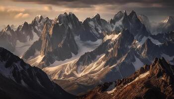 majestoso montanha pico, neve abordado, uma tranquilo cena do temor gerado de ai foto