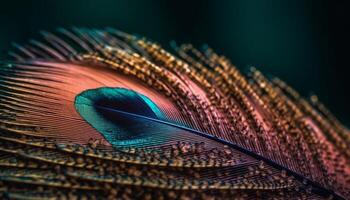 a vibrante beleza do uma pavão pena dentro fechar acima gerado de ai foto