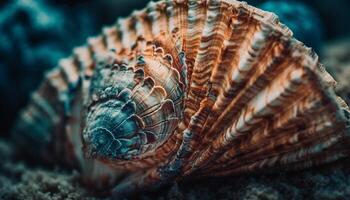 lindo espiral Concha do mar, uma lembrança a partir de embaixo da agua Férias dentro tropical recifes gerado de ai foto