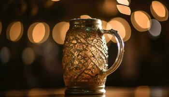 a iluminado vidro jarro com ornamentado decoração para tradicional celebrações gerado de ai foto