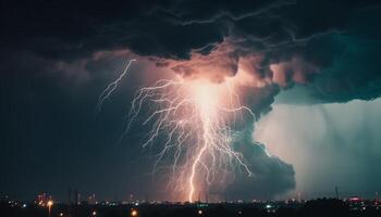 dramático céu ilumina Perigo Como trovoada combustíveis poder geração tecnologia gerado de ai foto