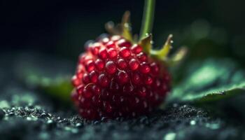 suculento baga frutas em uma brilhante verde folha, refrescante verão lanche gerado de ai foto