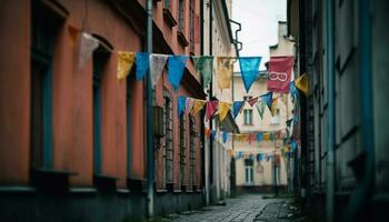 vibrante cidade vida festa dentro famoso italiano rua com estamenha gerado de ai foto