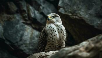 majestoso peregrino falcão empoleirar-se em filial, garras dentro foco gerado de ai foto