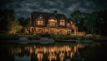 uma tranquilo cena do luxo moderno arquitetura encontra natureza beleza gerado de ai foto