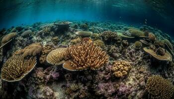 explorando a vibrante embaixo da agua paisagem marítima, cheio do colorida aquático animais gerado de ai foto