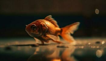 uma fofa peixinho natação dentro uma tropical peixe tanque embaixo da agua gerado de ai foto