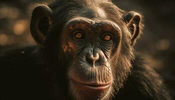 ameaçadas de extinção primata olhares fixos tristemente, Está ampla olhos suplicando para Socorro gerado de ai foto