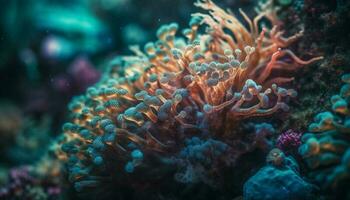 colorida palhaço peixe nadar entre vibrante coral dentro embaixo da agua paraíso gerado de ai foto