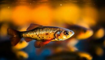 fechar acima do multi colori peixinho natação dentro brilhando peixe tanque gerado de ai foto