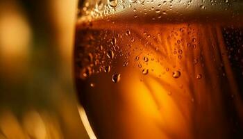 uma espumoso beber derrama para dentro uma cerveja vidro, refrescante e frio gerado de ai foto