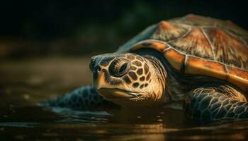 ameaçadas de extinção mar tartaruga rasteja embaixo da agua, Está Concha uma vivo organismo gerado de ai foto