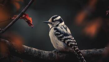 uma Preto limitado chickadee empoleirar-se em uma galho, olhando fofa gerado de ai foto